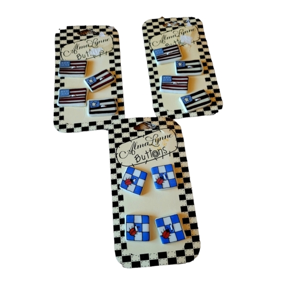 Alma Lynne Set of 3 Packages Of Novelty Ceramic Buttons Vintage 1997 New on Card - Picture 1 of 2